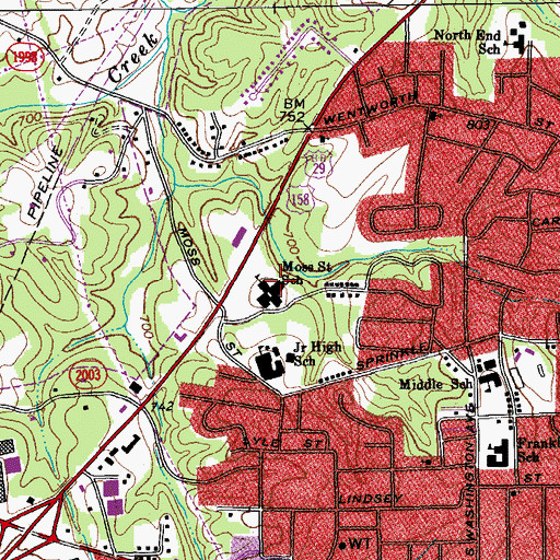 Topographic Map of Moss Street School, NC