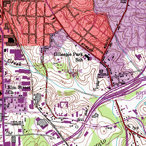 Topographic Map of Gillespie Park, NC