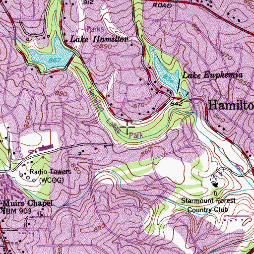 Topographic Map of Hamilton Lakes Park, NC