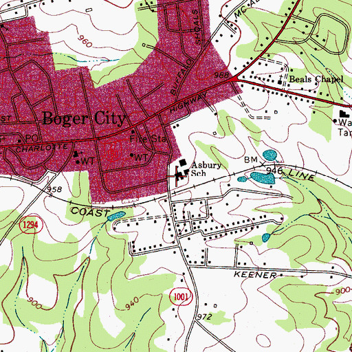 Topographic Map of Asbury Elementary School, NC