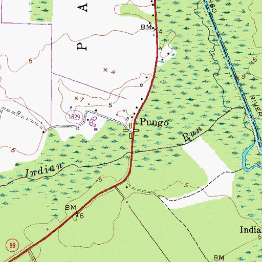 Topographic Map of Pungo, NC