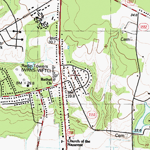 Topographic Map of Random Woods, NC