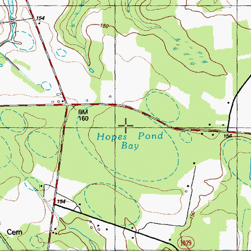 Topographic Map of Hopes Pond Bay, NC