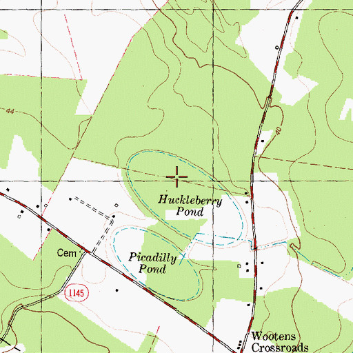 Topographic Map of Huckleberry Pond, NC