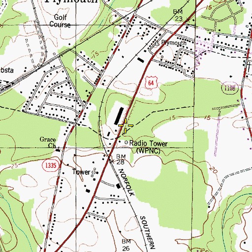 Topographic Map of WKLX-FM (Plymouth), NC
