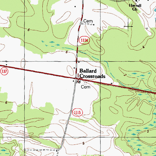Topographic Map of Ballard Crossroads, NC
