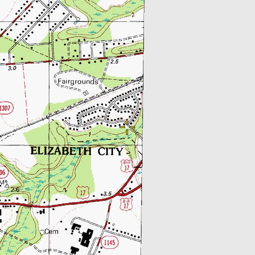 Topographic Map of Elizabeth City, NC
