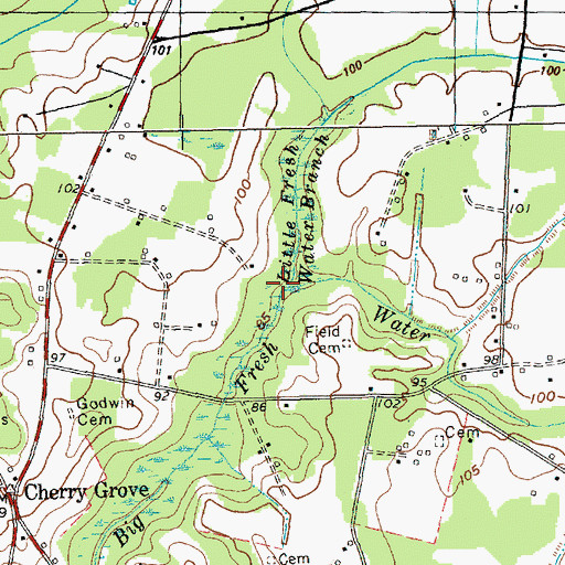 Topographic Map of Little Fresh Water Branch, NC
