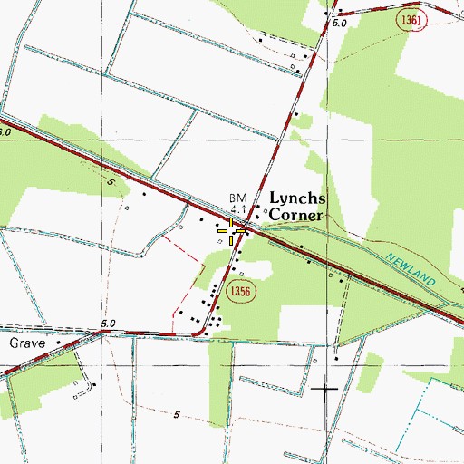 Topographic Map of Lynchs Corner, NC