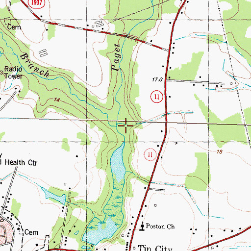 Topographic Map of Mill Branch, NC