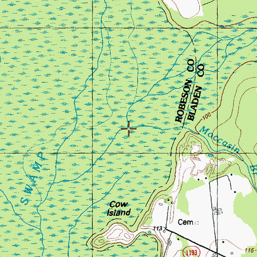 Topographic Map of Moccasin Branch, NC
