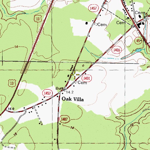 Topographic Map of Oak Villa, NC