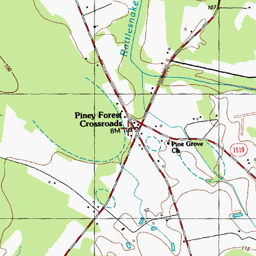 Topographic Map of Piney Forest Crossroads, NC