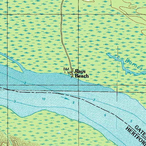 Topographic Map of Rays Beach, NC