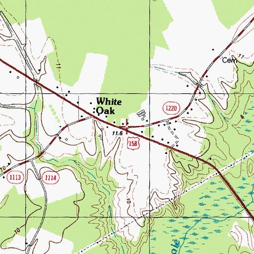 Topographic Map of White Oak, NC