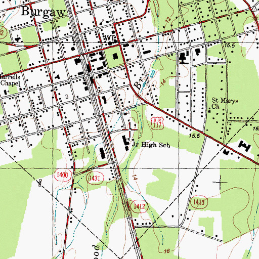 Topographic Map of Burgaw Middle School, NC