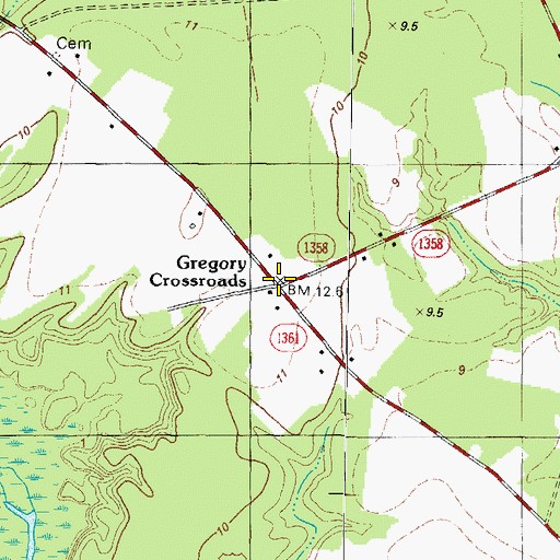 Topographic Map of Gregory Crossroads, NC