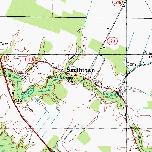 Topographic Map of Bagley Swamp Church, NC