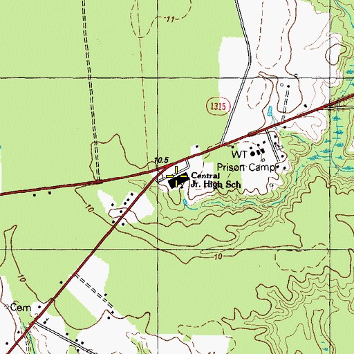 Topographic Map of Central Junior High School, NC