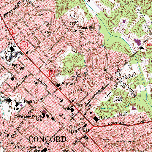 Topographic Map of Township 12-Concord, NC