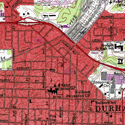 Topographic Map of Township of Durham, NC