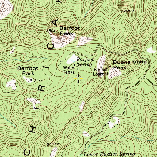 Topographic Map of Barfoot Spring, AZ