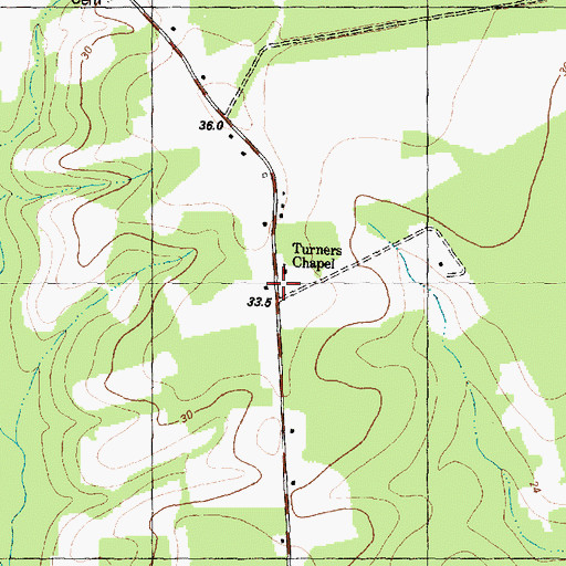 Topographic Map of Turners Chapel, NC