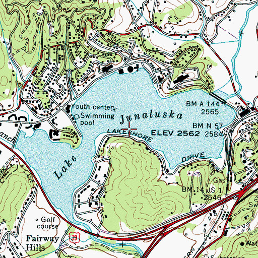 Topographic Map of Lake Junaluska, NC