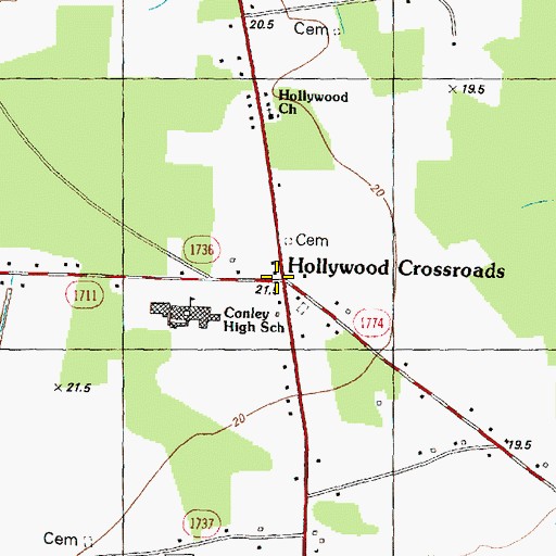 Topographic Map of Hollywood Crossroads, NC