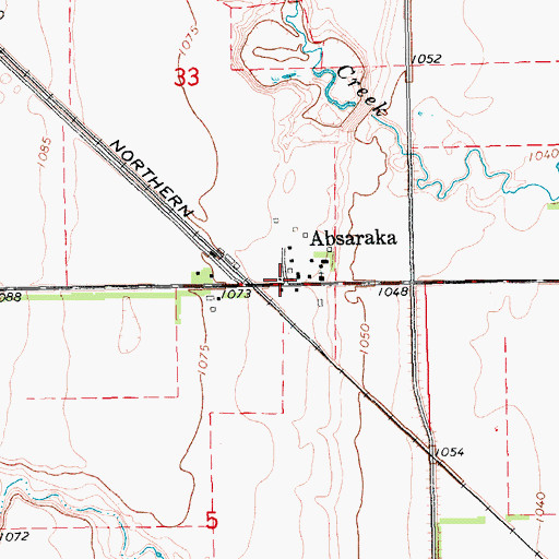 Topographic Map of Absaraka, ND