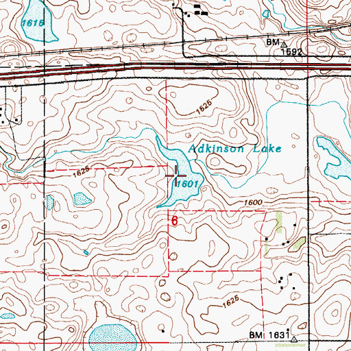 Topographic Map of Adkinson Lake, ND