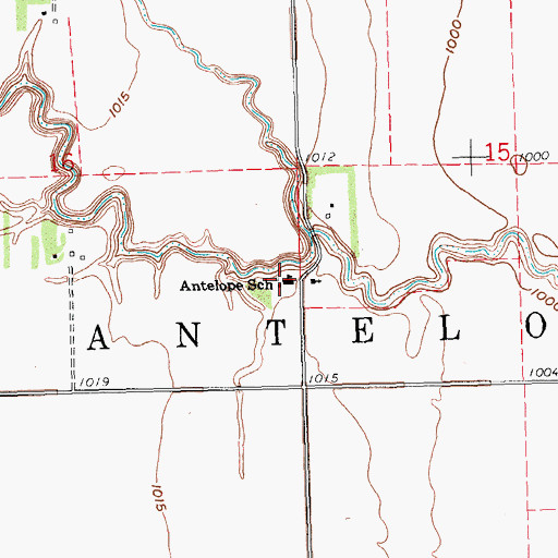 Topographic Map of Antelope School, ND