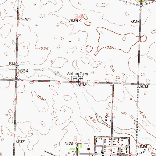 Topographic Map of Antler Cemetery, ND