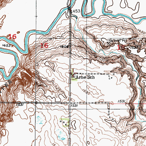 Topographic Map of Arne School, ND