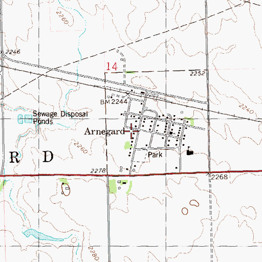 Topographic Map of Arnegard, ND