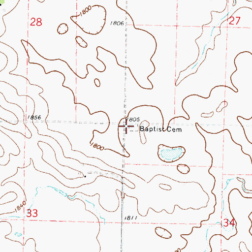 Topographic Map of Baptist Cemetery, ND