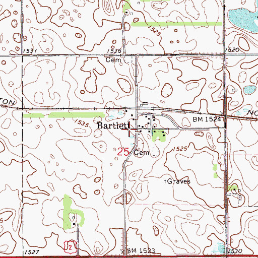 Topographic Map of Bartlett, ND