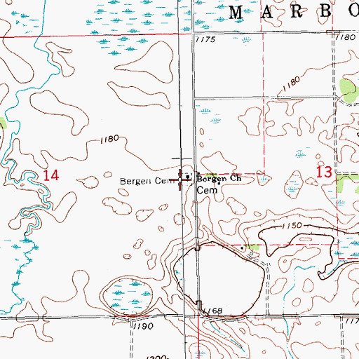 Topographic Map of Bergen Cemetery, ND