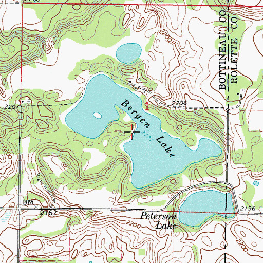 Topographic Map of Bergen Lake, ND