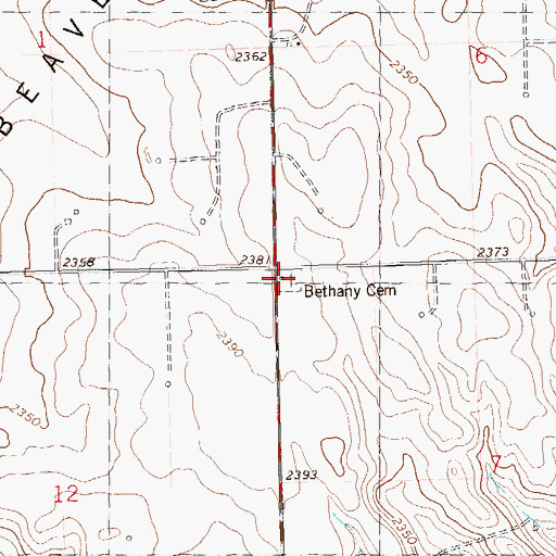 Topographic Map of Bethany Cemetery, ND