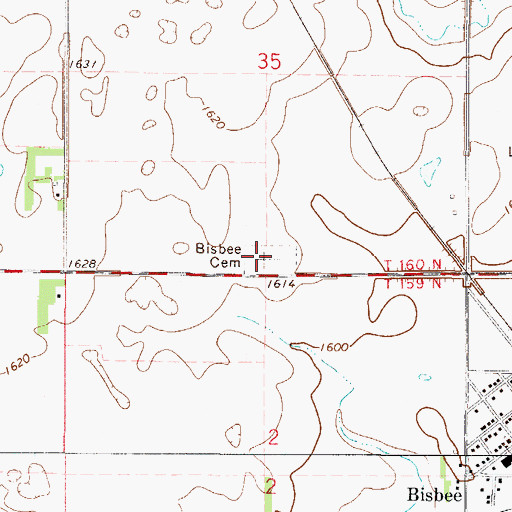 Topographic Map of Bisbee Cemetery, ND