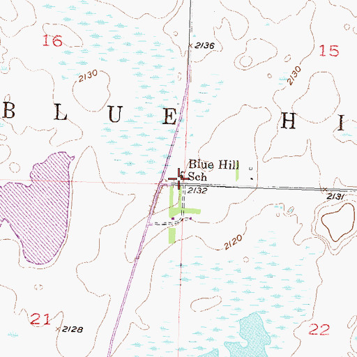 Topographic Map of Blue Hill School, ND