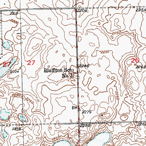 Topographic Map of Bluffton School Number 1, ND