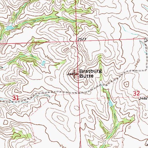 Topographic Map of Bratburg Butte, ND