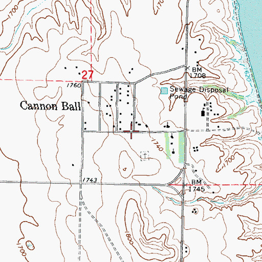 Topographic Map of Cannon Ball, ND