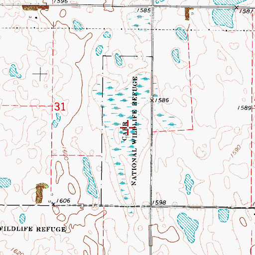 Topographic Map of Carr National Wildlife Refuge, ND