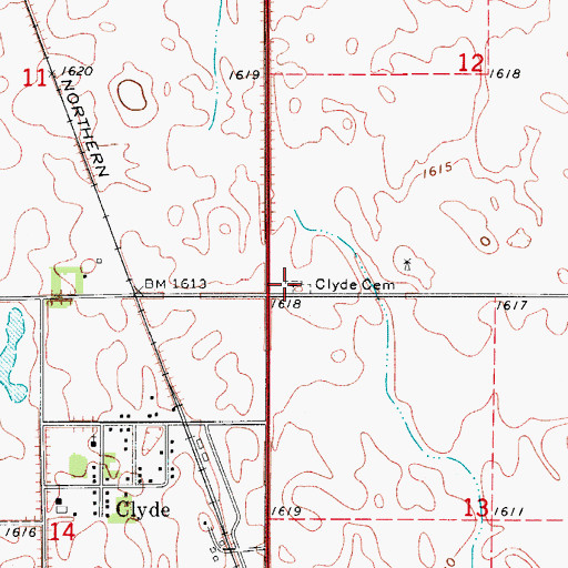 Topographic Map of Clyde Cemetery, ND