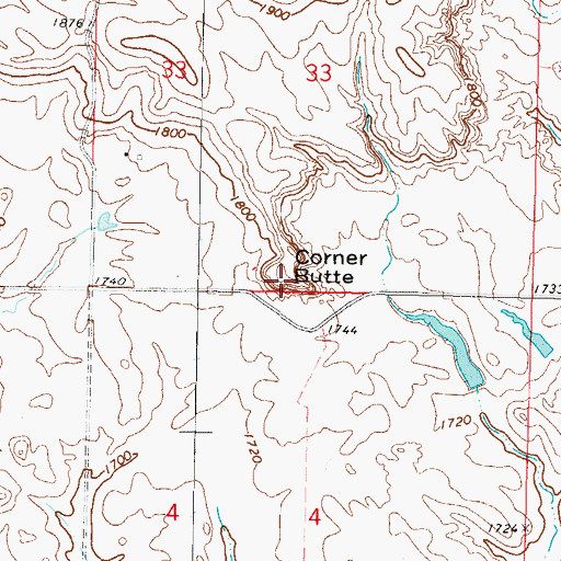 Topographic Map of Corner Butte, ND