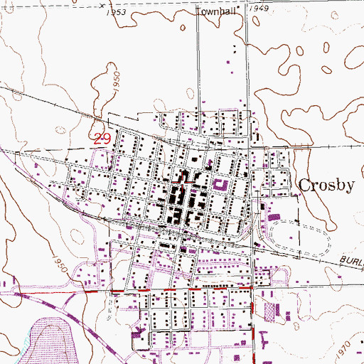 Topographic Map of Crosby, ND