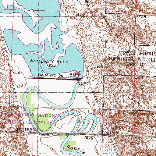Topographic Map of Dam Number 96, ND